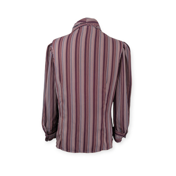 Vintage Jonathon Martin Blouse 9/10 Mauve Stripe Button Down Neck Bowtie - Picture 3 of 9